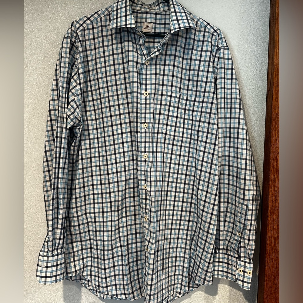 Peter Millar Men’s Blue & White Casual Button Down Shirt Size Large, 100% Cotton